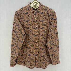 Johnston & Murphy Button Up Shirt Men's MEDIUM Pink Checkered Paisley Print
